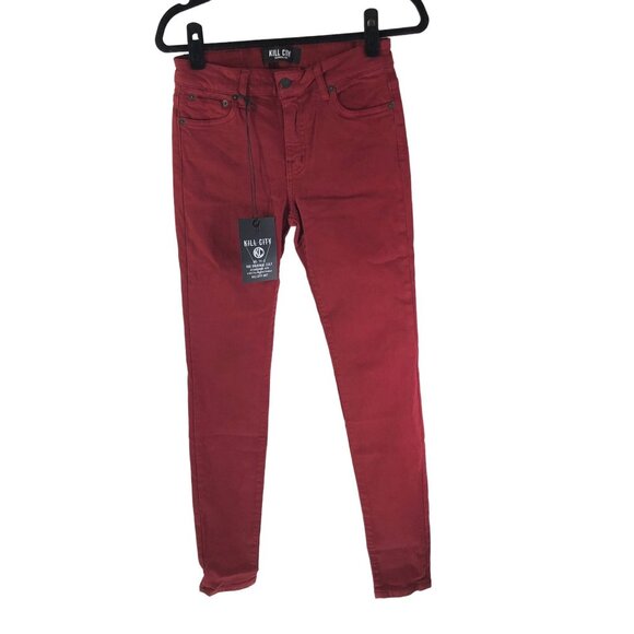 Kill City Womens Hi Wire Skinny Jeans Red Goth Punk Rock Size 27 - Picture 1 of 5